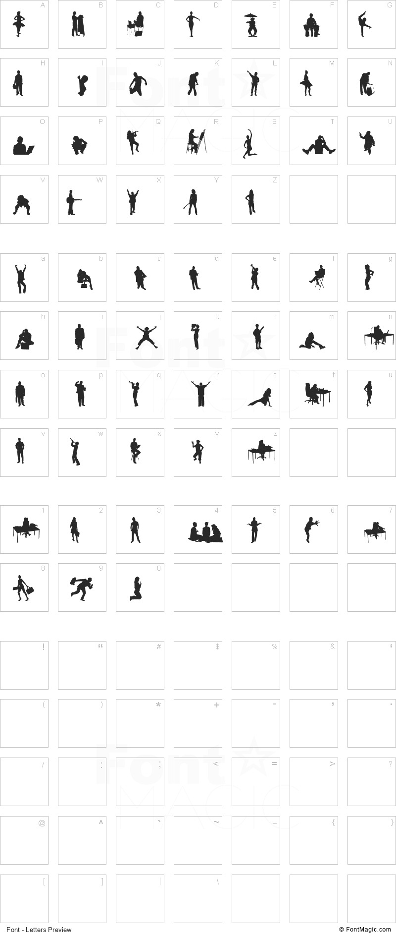 Human Silhouettes Two Font - All Latters Preview Chart